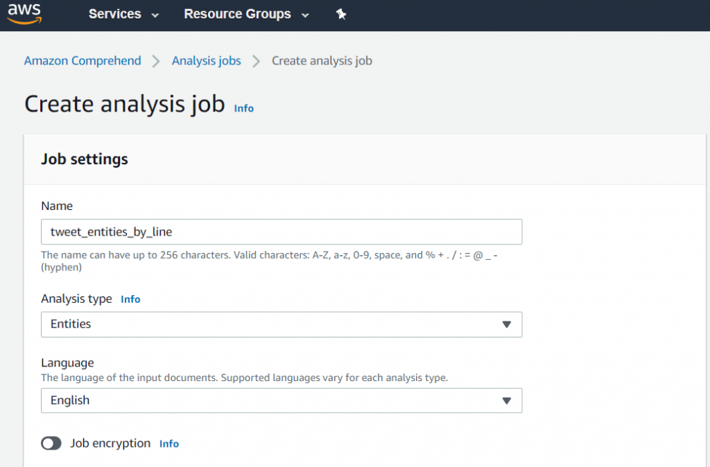 Amazon Comprehend create analysis job