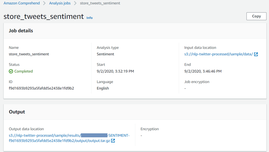 Amazon Comprehend Analysis Job results location