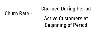 Churn rate = (Churned During Period)/(Active Customers at the Beginnging of Period)
